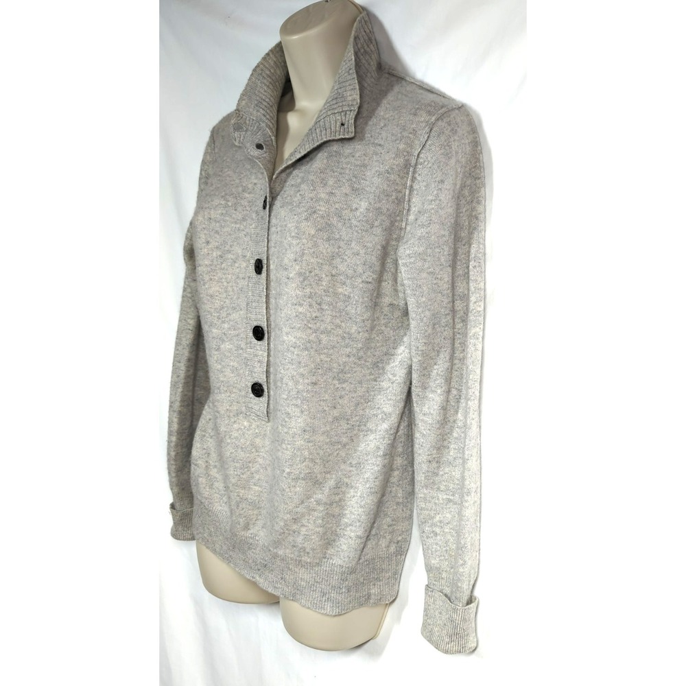 Kinross Cashmere Sweater M Pullover Button up Collared Gray Money Chic Versatile